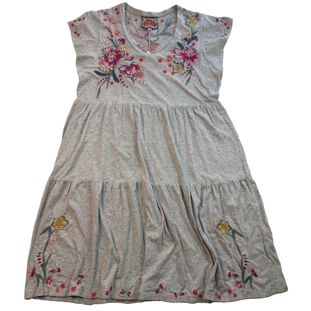 Johnny Was Jessica Tiered Midi Dress L Embroidered Peacock Floral Boho NWT